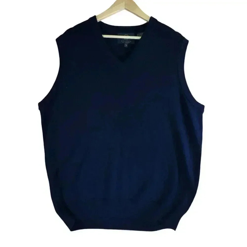 VIYELLA Vintage Men’s Navy 100% Marino Wool Vest‎ Large